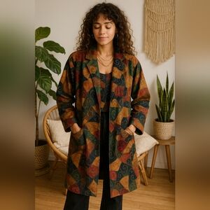 Unisex Boho Patchwork Suede Leather Coat Multicolor Embroidered Long Jacket M-2X